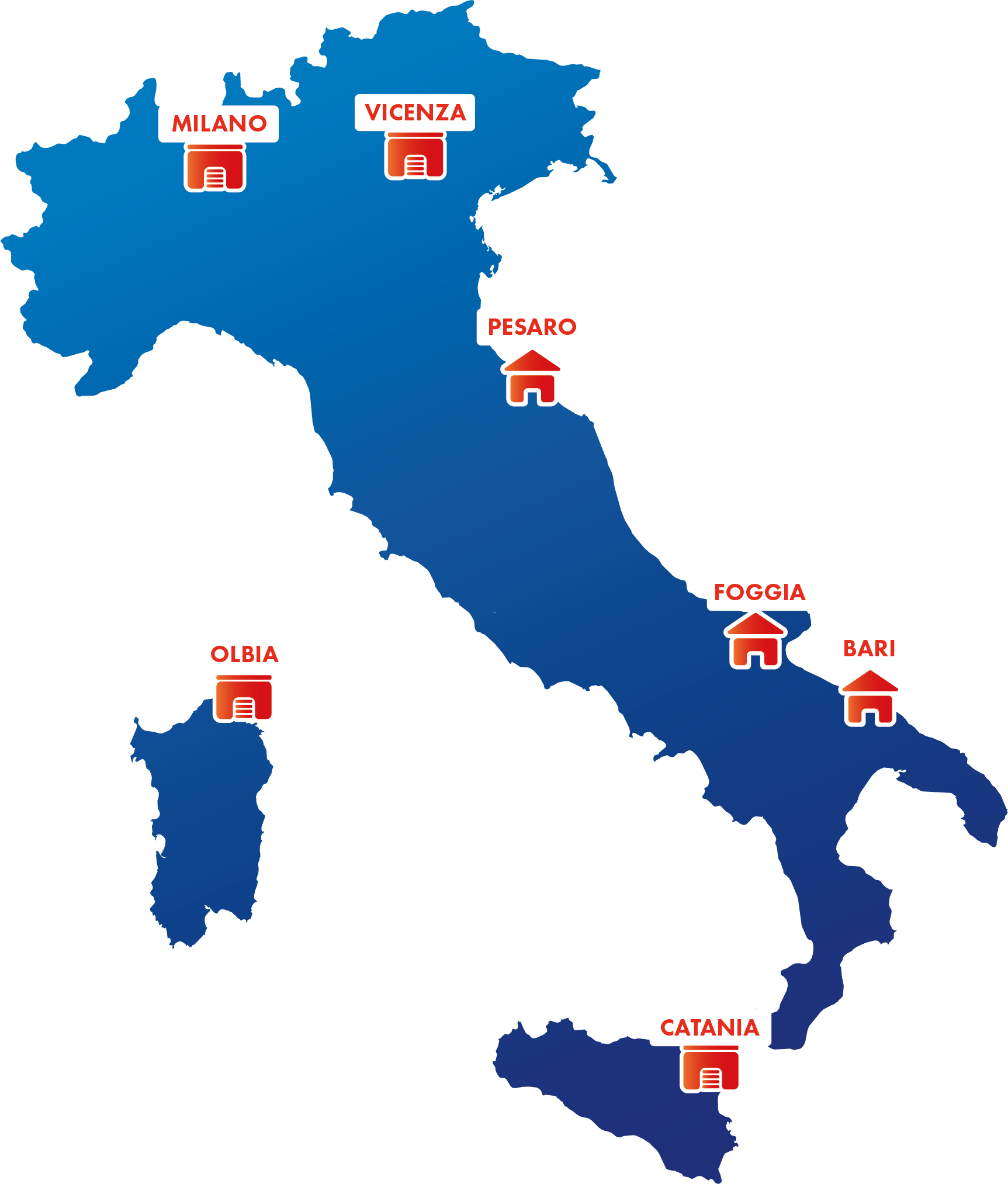 Piantina dell'Italia con le sedi di Gami
