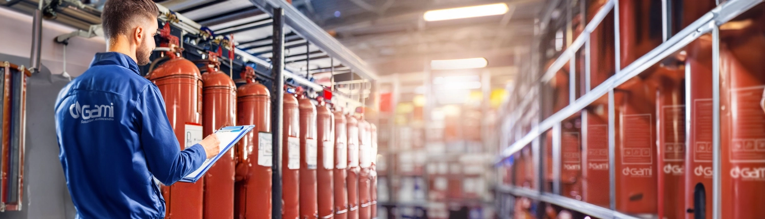 Magazzino con estintori e bombole per impianto di spegnimento a gas