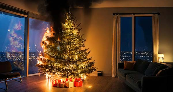 Incendio albero di Natale