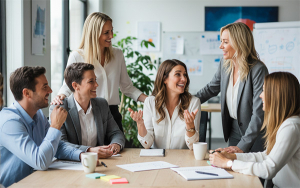 Crescita e coesione. Team di persone che lavorano serenamente insieme.