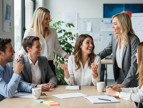 Crescita e coesione. Team di persone che lavorano serenamente insieme.