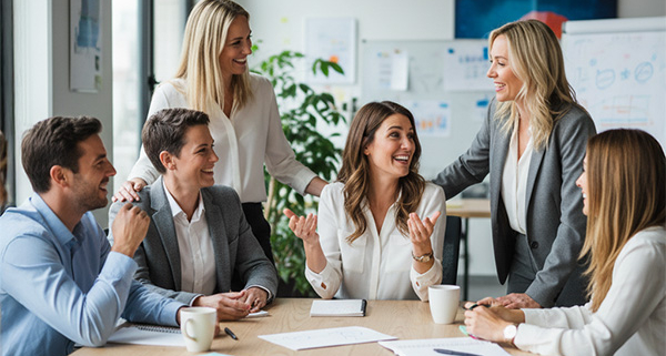 Crescita e coesione. Team di persone che lavorano serenamente insieme.