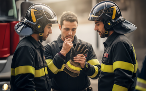 Vigili del fuoco esaminano un guanto-DPI pompieri-Pericolo PFAS
