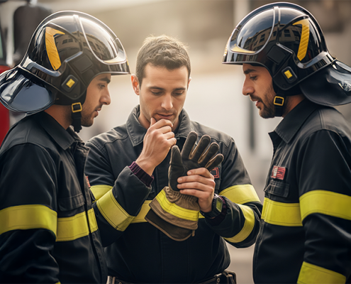 Vigili del fuoco esaminano un guanto-DPI pompieri-Pericolo PFAS