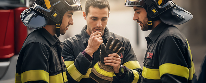 Vigili del fuoco esaminano un guanto-DPI pompieri-Pericolo PFAS