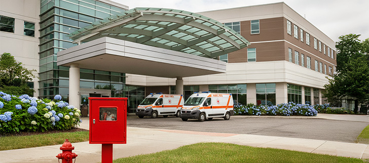 Ingresso ospedale con idrante