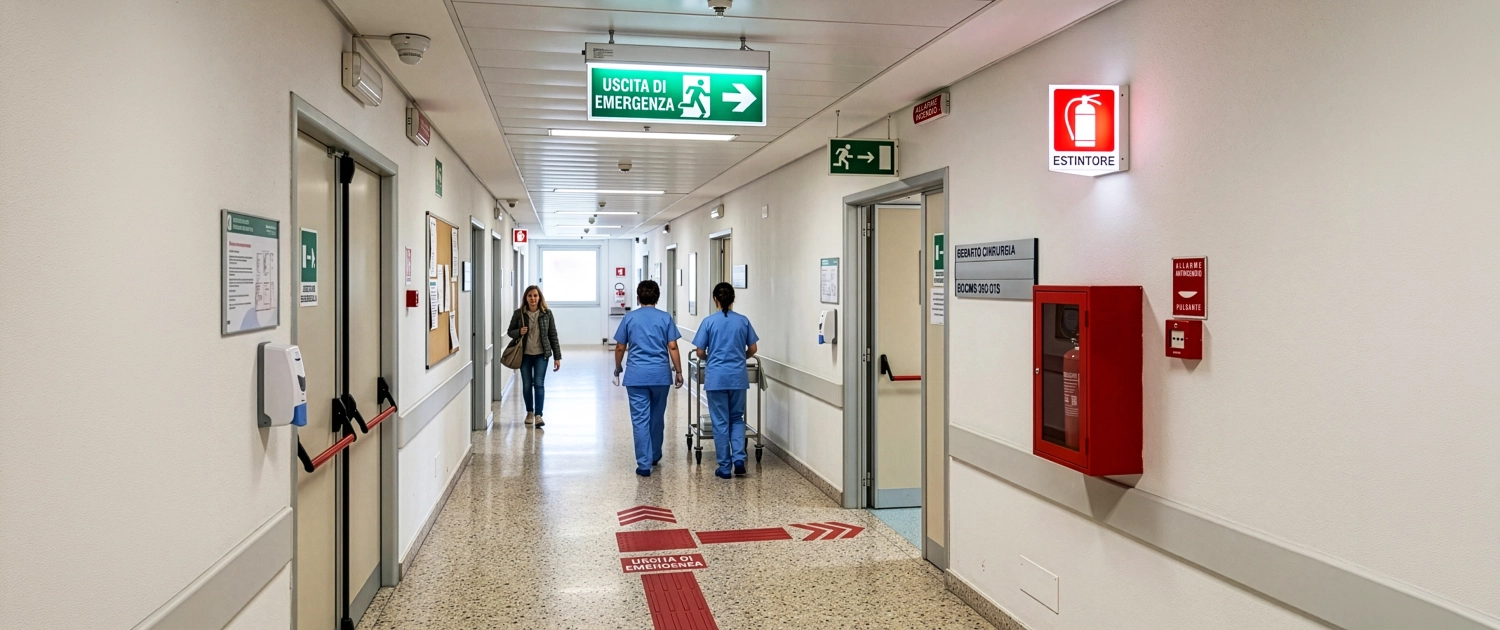 Presidi antincendio nel corridoio di un ospedale - GAMI