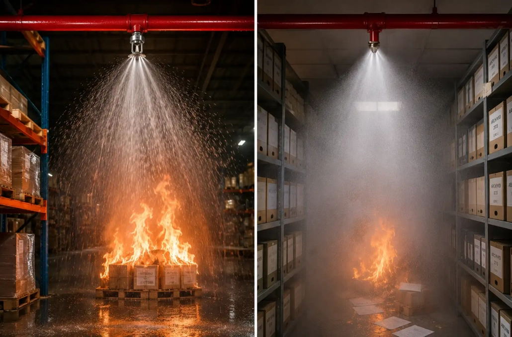 Sprinkler vs Water Mist - incendio